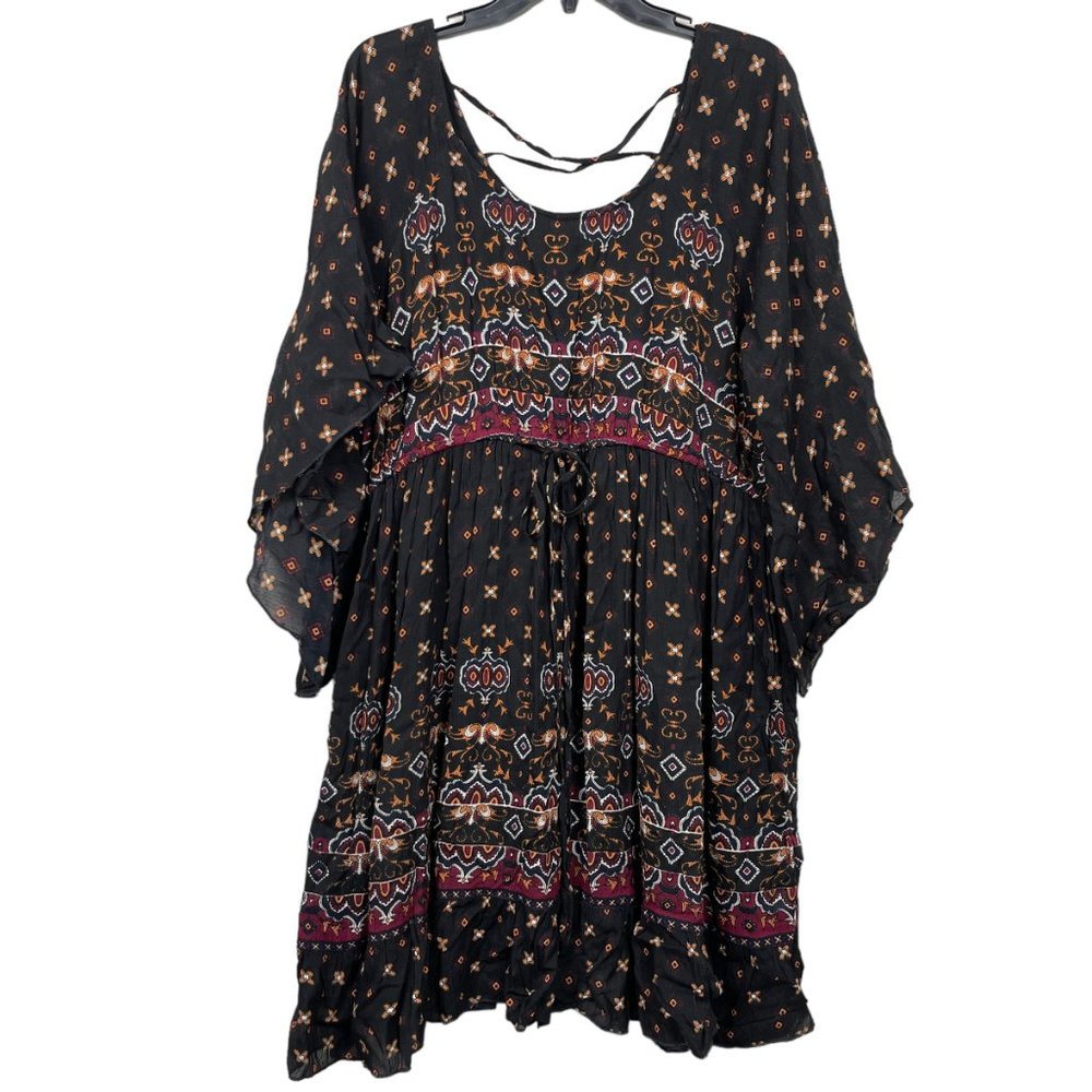 Avenue Dress Mini Size 18/20 3/4 Sleeve Flared Boho Print Lined Elastic Waist